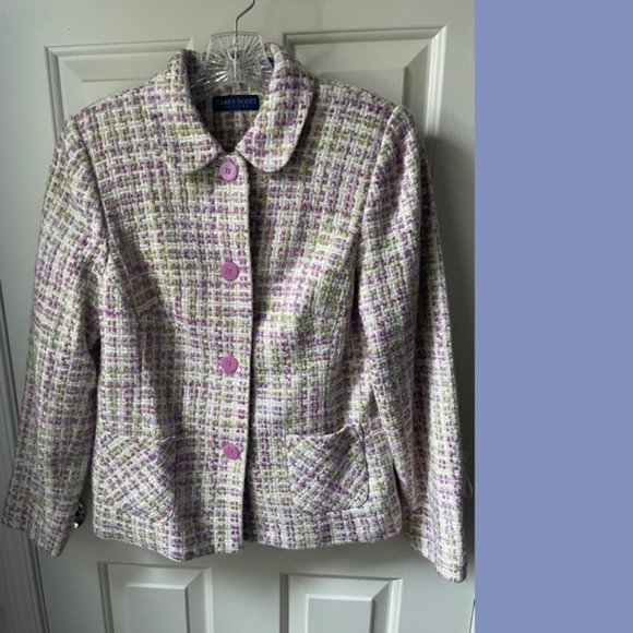 Karen Scott Purple & Green Tweed Suit - Picture 2 of 13